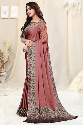 Image of MIRCHI FASHION Saree for Woman Chiffon Georgette Solid with Contrast Border | Lightweight Daily Wear Women's Sari and Printed Blouse Piece