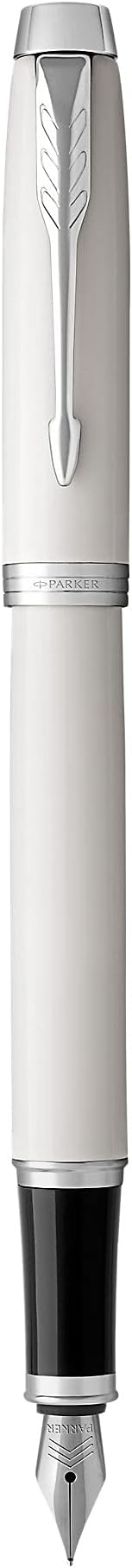 PARKER IM Rollerball Pen, White Lacquer with Fine Point Black Ink Refill (1931674), White and Chrome