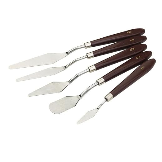 Xingdianfu Juego de 5 espátulas de pintura al óleo, espátula, cuchillo de pintor, paleta de cuchillos, espátula de pintura, raspador de pintura, espátula de acero inoxidable