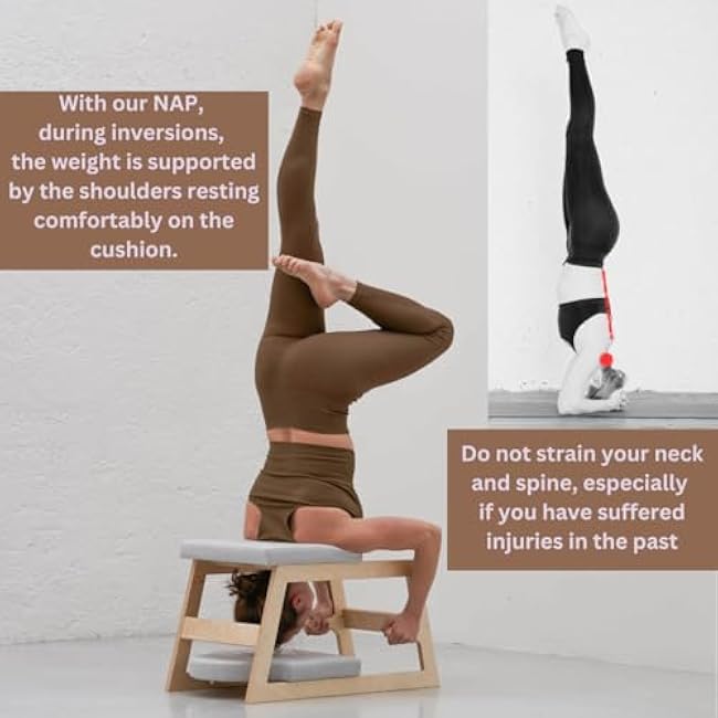 Wooden Reverse Yoga Bench - Yoga Chair for Reverse Positions, Yoga and Fitness - Support for Sirsasana, Reverse Poses Upside Down (Natural Version)