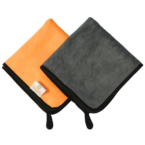 Image of MUSHIES 800 GSM Microfiber Cloth (40x40 cm, Pack of 4) Double Layered Highly Absorbent Heavy Plush Microfibre Towel Cloth for Car Cleaning, Washing, Drying, Polishing & Detailing (Blue /Orange)
