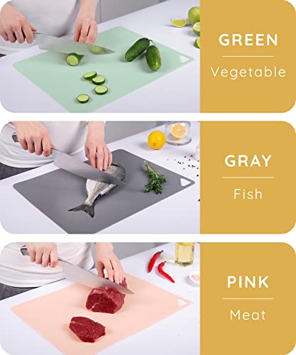 Extra Thin Flexible Cutting Boards For Kitchen - Cutting Mats For Cooking, Colored Cutting Mat Set With Easy-Grip Handles | Non Slip Cutting Sheets, Flexible Plastic Cutting Board Set Of 3 (15"X12") #TOP2