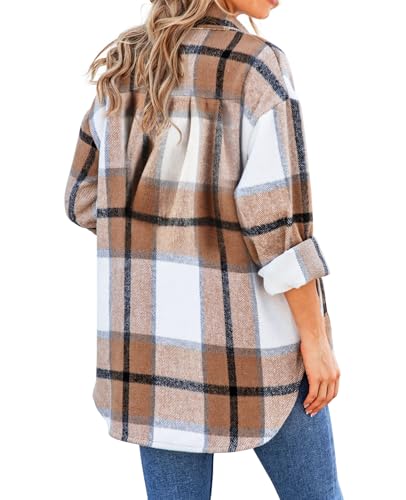 SHEJIZE Women's Casual Shacket Jacket Plaid Shirts Flannel Blouses Button-Down Shirts4