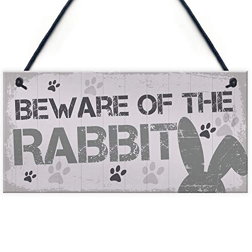 RED OCEAN Lustiges T&uuml;rschild mit Aufschrift "Beware Rabbit Home" f&uuml;r den Stall, Zubeh&ouml;r f&uuml;r Haustiere, Tiergeschenke, Kaninchen, Geschenke f&uuml;r Frauen