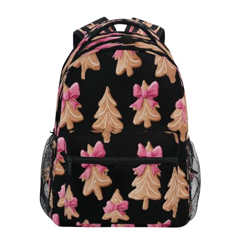 Bow Christmas Tree Black Background Pattern Kids Backpack for Boys Girls Backpacks Student Backpack Big For Elementary School Shoulder Bag Bookbag