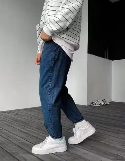 Image of Men Mom Fit High Waist Denim Jeans | Relaxed Fit Straight Leg Casual Denim Pants | Stylish Street Style & Office Wear