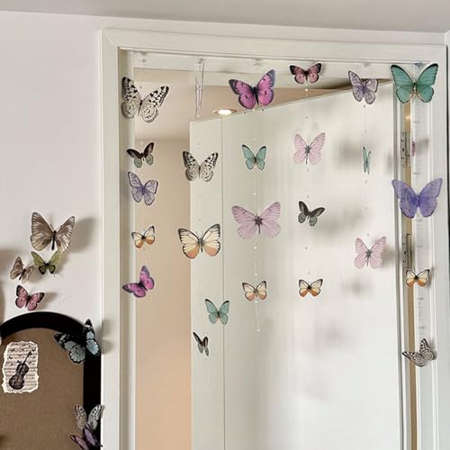 FOSDICK Kit Manualidades Mariposas Decorativas, DIY Colorida Mariposas Home Decoration, 34-36 Pcs Mariposas Decorativas Colgante para Puerta, Hogar, Bodas, Fiesta (con 6 Metros de Hilo con Cuentas)