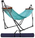 Goutime Grand hamac double extra avec support, portable & Collapsible, 550 Capacité, 3-Level Réglable jusqu'à 10 Pieds, Design double couche, Sac de transport inclus, Bleu ciel