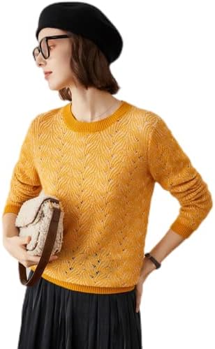 King Warm 2023 Women's 103% Pure Cashmere Pullover Sweater Hollow Out Knit Sweater