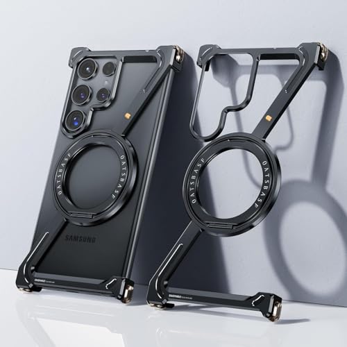 Image of Bumper Case with Kickstand Compatible with Galaxy S26 Ultra Case with Wireless Charging | Luxury Aluminum Armor (Black)