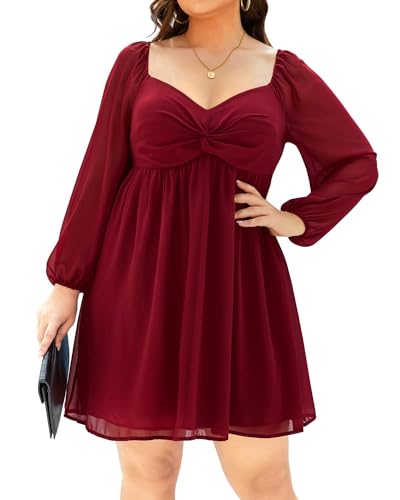 Image of Pinup Fashion Plus Size Graduation Homecoming Chiffon A-line Short Dress | Chiffon, sweetheart neck, square back neckline, ruched front bust, A-line short dress, suitable for graduation, homecoming