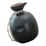 DIYEAH Keramik Sakeflasche 300 ml schwarz mit Holzverschluss traditioneller japanischer Weinkrug für Vatertagsgeschenke und Gaststätten