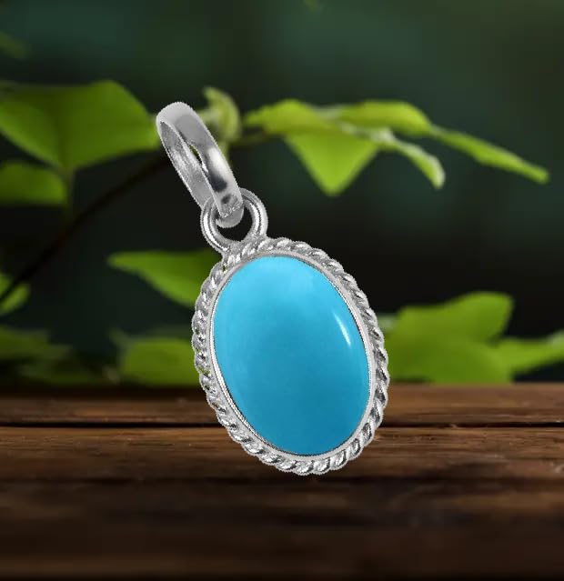 BARMUNDA gems 8.00 Ratti 8.50 Ratti Created Certified Blue Cabochon Cut Turquoise Firoza Pendant Gemstone for Men and Women - Image 4 thumbnail