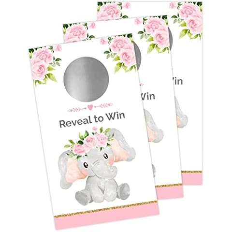 Bella and Bentley Novelty Pink Elephant Baby Shower Games Scratch Off (32 Pack) - Girl Elephant Baby Shower Party Game Activity Supplies - Lottery Raffle Tickets Cover