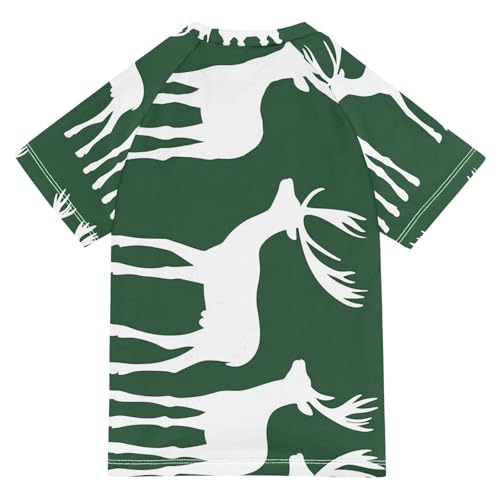 Boys Short Sleeve T-Shirts Deer Elk Animal Green Rashguard Kids Swim Shirts Sun UPF 50+2