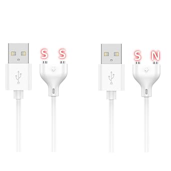 Magnetic USB DC Charger Cable for Toys, Facial Cleanser, Electric Toothbrush, Flashlight, Replacement Charging Cord, 2 Pack1 Single Polarity &1 Double Polarity 2Pins Long-Charger Cable 6mm/0.24in