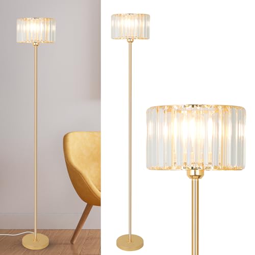 Rayofly Oro Lampada da Terra per Soggiorno, Lampe da Terra in Cristallo Moderno con Paralume in...