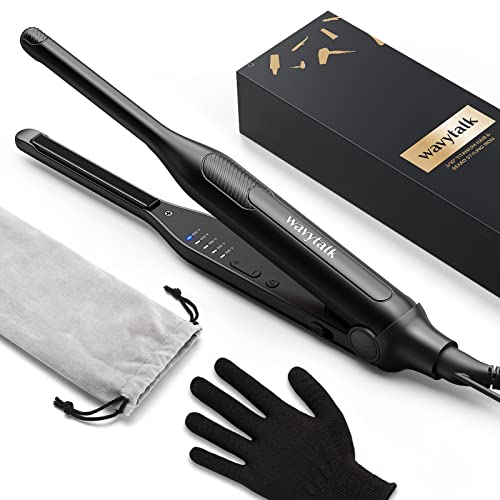 Wavytalk Pencil Flat Iron, 3/10" Small Iron for Short Hair, Pixie Cut and Bangs, Tiny Beard Straightener with Dual Voltage & Adjustable Temp, Mini Hair Edges Heating Up in 15s Graphite Black