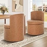 TXIWVER Faux Leather Rolling Dining Chairs with Casters Set of 2, Modern Upholstered Kitchen & Dining Room Comfortable Decorative Chairs, for Bedroom Reading Room Living, Light Brown