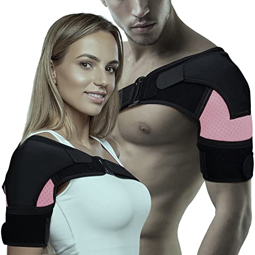 Image of TIMA Shoulder Brace for Women & Men - Pain Relief for Torn Rotator Cuff, Support and Compression - Sleeve Wrap for Shoulder Stability and Recovery - Fits Left and Right Arm (Pink)