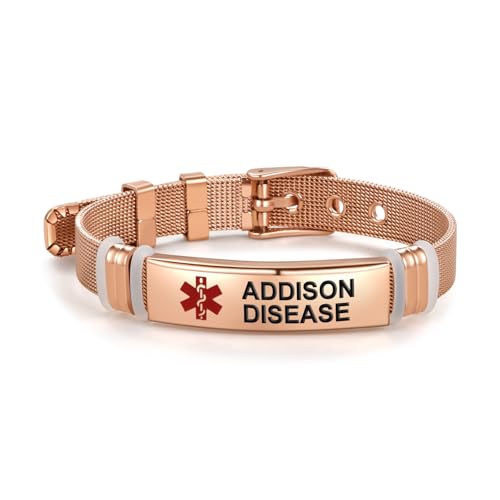 ADDISON'S DISEASE Medical Alert ID Bracelet for Women and Men - Stretchable Modular Charm Link - Stainless Steel