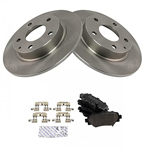 Image of TRQ Rear Ceramic Brake Pad and Rotor Set | For 2015-2016 Mazda 3 2014 Mazda 3 Japan Built Models 1st VIN Digit J