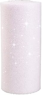 NAUZE White Glitter Tulle Roll Sparkle Tulle Ribbon Roll Glitter Sparking Tulle Fabric Spool (White)