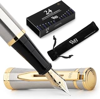 Wordsworth and Black Fountain Pen [Black Gold]- Luxury Medium Nib Fountain Pen Set Includes 24 Ink Cartridges [Black & Blue], Refillable Fountain Pen Ink Converter - Pens for Writing or Calligraphy