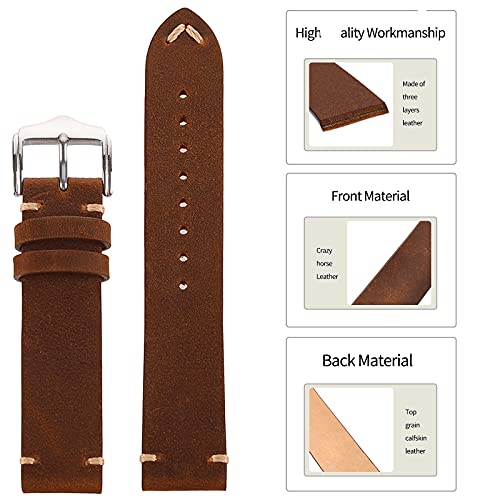 Eache Leather Watch Bands 22Mm For Men Vintage Watch Straps Brown For Women Crazy Horse Leather Replacement Watchband #TOP2