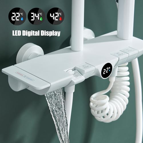 Ensemble de robinet de douche thermostatique avec mitigeur cascade LED - 6