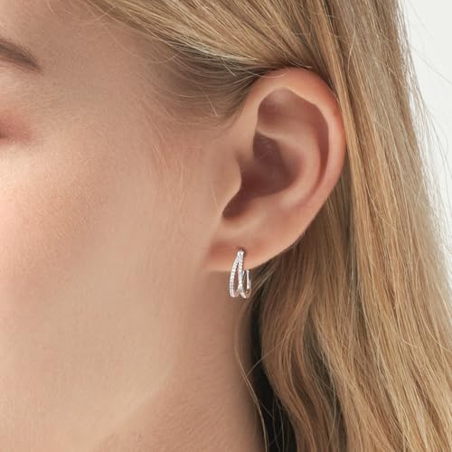 E Hypoallergenic 14K Gold Plated Hoop Earrings for Women, Double Hoops Earrings Plated Diamond with Cubic Zirconia Pave Cluster Lightweight Hoops Earrings for Lover Anniversary Birthday3