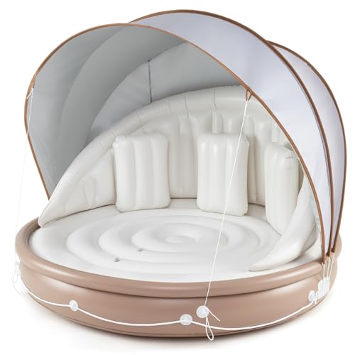 Inflatable Boats Yacht Dock Moccha Inflatable Island with Canopy - 440 lbs Party Floats with SPF50+ Retractable Detachable...
