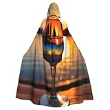 MGGAklp Capa con capucha unisex con estampado de copa de vino puesta de sol para carnaval, cosplay, fiesta de vampiro, eventos temáticos