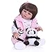 Produktbild Alian Glattes Haar Bebe Puppe Reborn Kleinkind Puppe Baby Mädchen In Panda Kleid Ganzkörper Weiche Silikon Realistische Baby Badespielzeug 48 cm