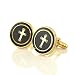Insten Cufflink , Black/Copper Round with a Cross