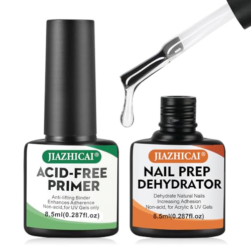 BUTBU Nail Dehydrator and Primer Set 2PCS 8ml Nail Primer and Nail Prep Dehydrate Professional Natural Nail Bond primer Acid Free Superior Bonding Primers for Gel Nail Polish Acrylic Powder