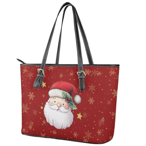 Image of Coldinair Christmas Leather Tote Bag for Women with Zipper Large Shoulder Tote Bag Shopping Casual Travel Bag Handbag Purse