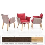 expendio 4X hochwertiger Sessel Gerit 1 Rücken mit Knopf Polstersessel Designersessel Esszimmersessel Massivholzsessel Verschiedene Varianten, Holzart:Eiche Bianco, Bezugstoff:Liberty Light Brown