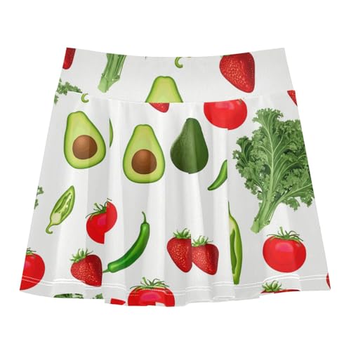 CHIFIGNO Colorful Vegetables Fruits White Little Girls Tennis Skirts with Shorts 2-in-1 Athletic Skorts Active Running Skirt Size 9-10