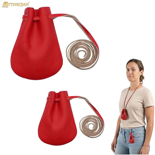 Image of Mythrojan Small Trinket Pouches Suede Leather Drawstring Coin & Dice Bags for LARP, SCA, Viking & Medieval Events (2, Buff Red, Large : 3 inch X 4 inch Small : 2.5 inch X3.5 inch)