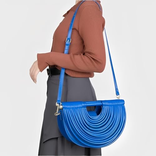 Image of Elegant Half Round Chinc Woven PU Leather Lou Top Handle Bag for Women Formal Evening Clutch Purses