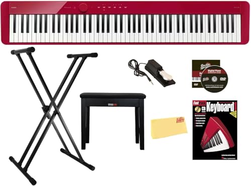 Casio Privia PX-S1100 Digital Piano - Red Bundle with Adjustable
