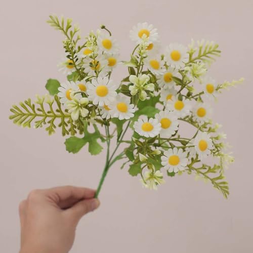 Shophubio Colorido ramo de margaritas artificiales hecho de tela de seda de alta calidad, decoración floral versátil para salas de estar, dormitorios y espacios de oficina (blanco)