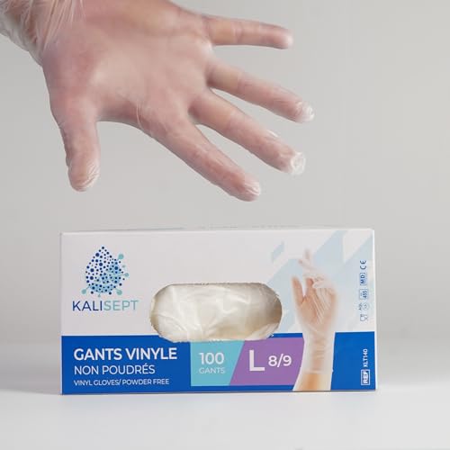KALISEPT INTCO - boite de 100 - Gants Vinyle médical et de l’industrie de haute qualité, normes en vigueurs. (non poudrés)