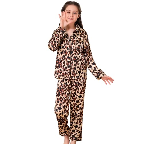 Vêtements de maison pour filles pyjama imprimé léopard manches longues soirées pyjama taille 130