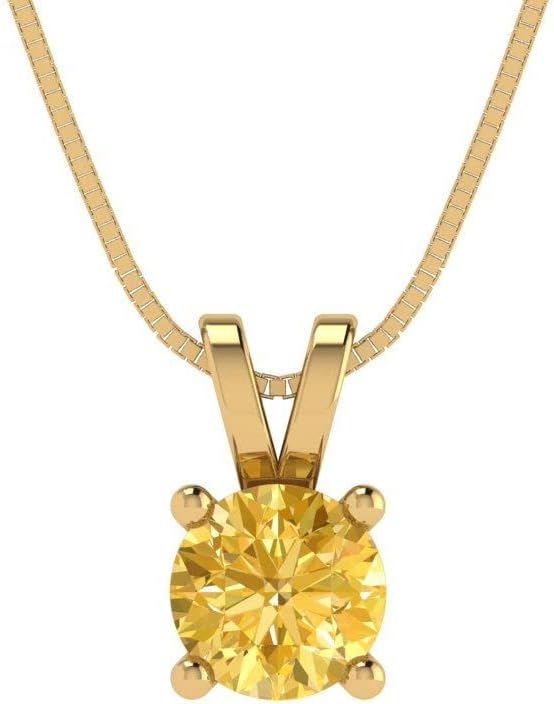Clara Pucci 0.5 cttw Citrine Yellow Gold-Plated Silver Necklace and Pendant for Women (16" Box Chain,Round Cut,5mm)