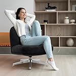 Criss Cross Chair no Wheels, Swivel Accent Chairs, Velvet Armless Wide Office Chair, Lazy Upholstered Cross Legged Sofa for Home, Living Room, Bedroom,Black - Image 2