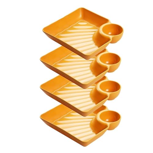 Piatti per patatine fritte e salse, 4 pezzi, riutilizzabili, quadrati, con scomparto integrato, piatti multiuso per gnocchi, sushi, taco, antipasti, feste, casa, uso quotidiano