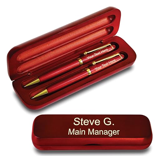 FANSTIK Customized Cherrywood Double Ballpoint Pen Set with Name (MADE IN USA), with Wooden Gift Box, Personalized Gift for Men and Women (BallPoint CherryWood Set)