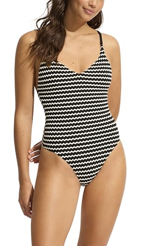 Maillot de bain une pièce Seafolly haut de gamme en maille noire texturée